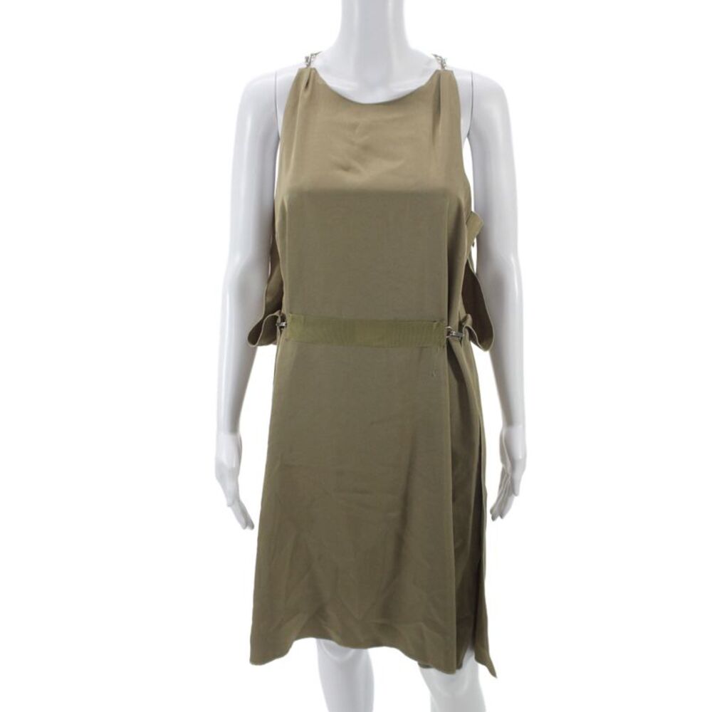Lanvin Women Shift Dress Green Sleeveless Buckle Knee Length Size 36